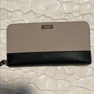 Kate Spade Taupe and Black Zip Wallet